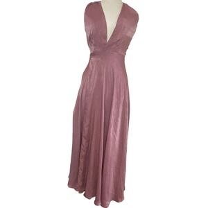Mia Joy Joyfolie Dusty Rose Satin V Neck Maxi Wrap Dress Sz Small Formal Gown